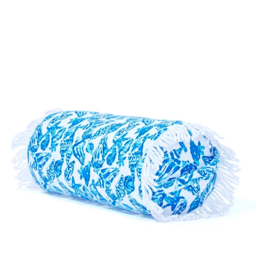 Lilly Pulitzer Blue and White Patterned Bolster Beach Pillow